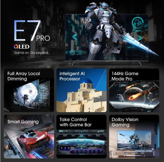 Hisense 55 Inch 144Hz QLED E7NQT PRO 4K Ultra HD Smart TV 55E7NQT PRO