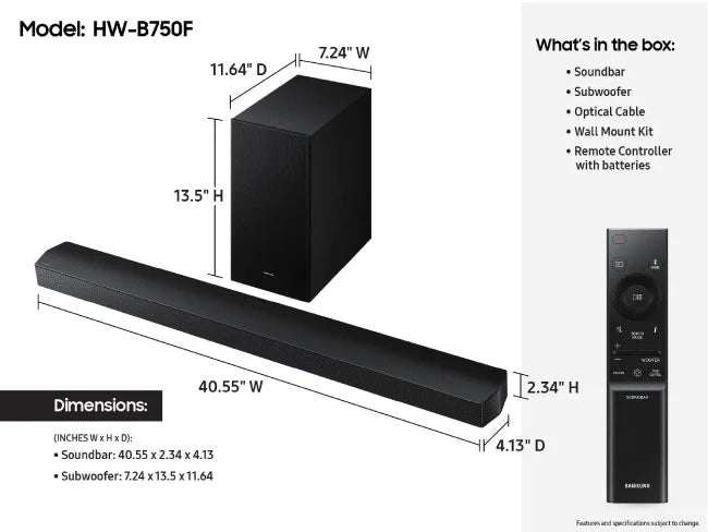 Samsung HW-B750F Soundbar Angled View UAE