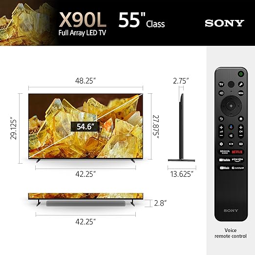 Sony 55 inch X90L Full Array LED 4K Ultra HD Smart Google TV with Dolby Vision HDR and Exclusive Features for Playstation 5 (XR55X90L) - 2023 Model - UAE Version