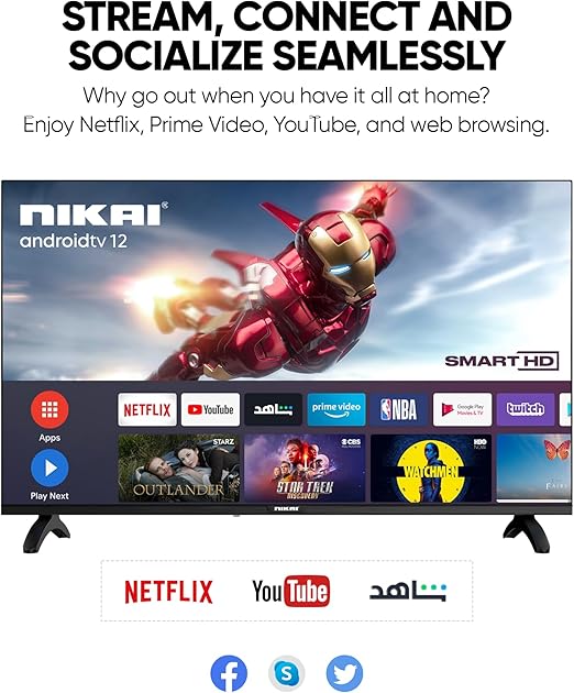 Nikai 32 Inch Smart LED TV | HD 1366 x 768 Resolution | Android TV with Wi-Fi & DLNA | Quad-Core Processor | 16W Speaker Power | 2x HDMI, 2x USB | Netflix, YouTube,