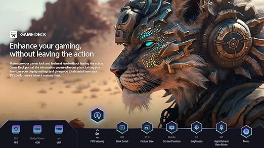 Toshiba 75-inch 4K QLED Smart TV with a 144Hz refresh rate, Mini-LED backlighting, and a 2.1.2 channel audio system with Dolby Atmos