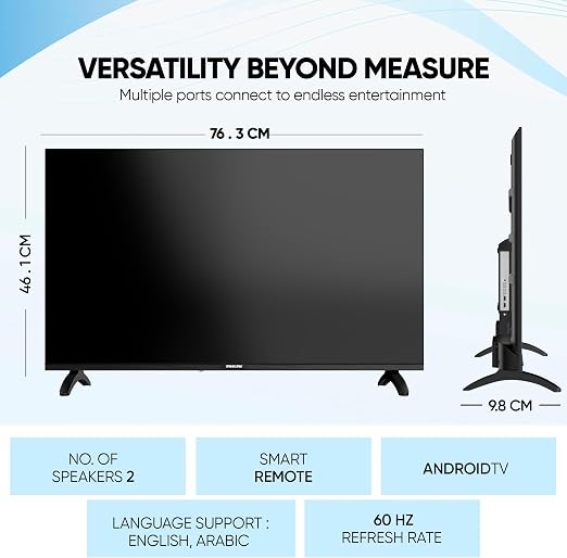 Nikai 32 Inch Smart LED TV | HD 1366 x 768 Resolution | Android TV with Wi-Fi & DLNA | Quad-Core Processor | 16W Speaker Power | 2x HDMI, 2x USB | Netflix, YouTube,