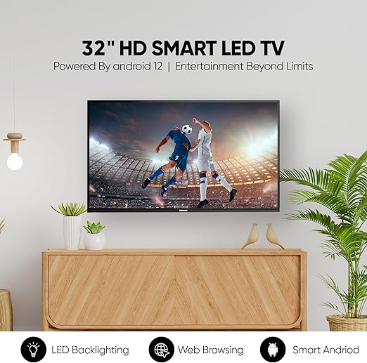 Nikai 32 Inch Smart LED TV | HD 1366 x 768 Resolution | Android TV with Wi-Fi & DLNA | Quad-Core Processor | 16W Speaker Power | 2x HDMI, 2x USB | Netflix, YouTube,