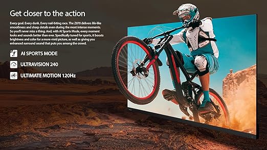 Toshiba 75-inch 4K QLED Smart TV with a 144Hz refresh rate, Mini-LED backlighting, and a 2.1.2 channel audio system with Dolby Atmos