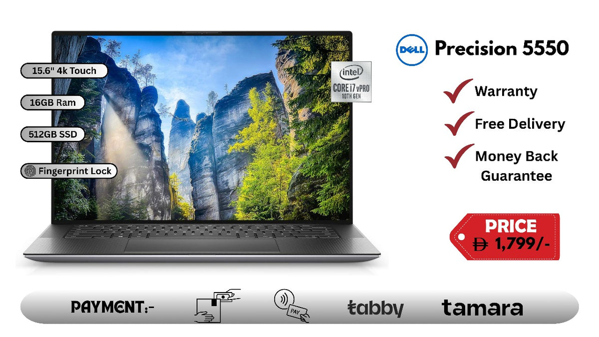 Dell Precision 5550 – 15.6" 4K Touch, Intel Core i7 (10th Gen), 16GB RAM, 512GB SSD