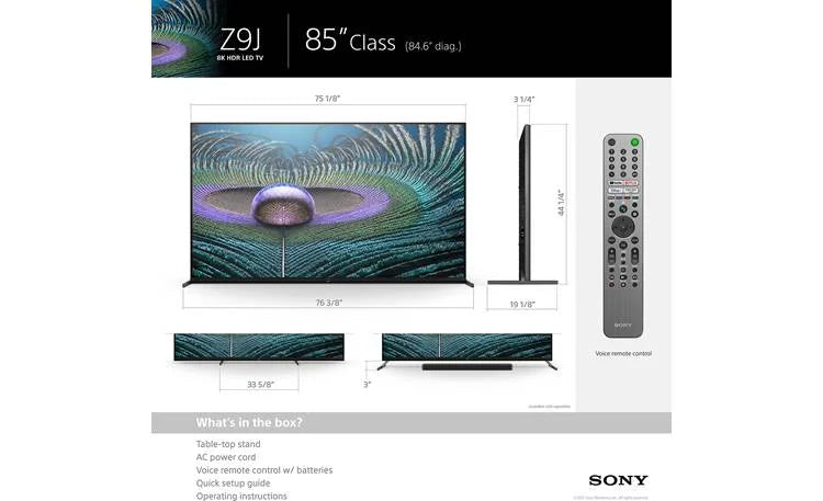 Sony 85 Inch Z9J 8K HDR Full Array LED Smart TV – XR-85Z9J